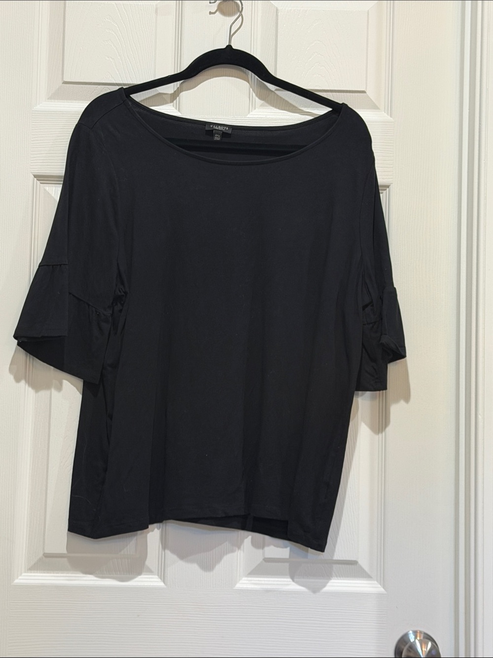 Talbots Black Short-Sleeve Ruffle Detail Top